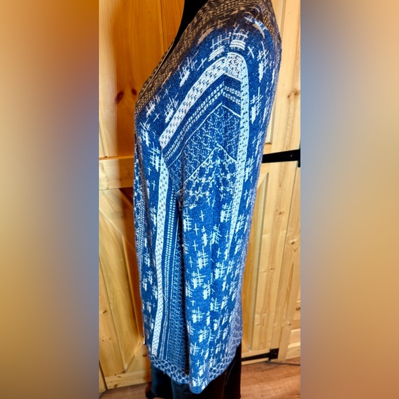 Lucky Brand Blue and Tan open front Longline cardigan sweater size medium - Picture 4 of 11